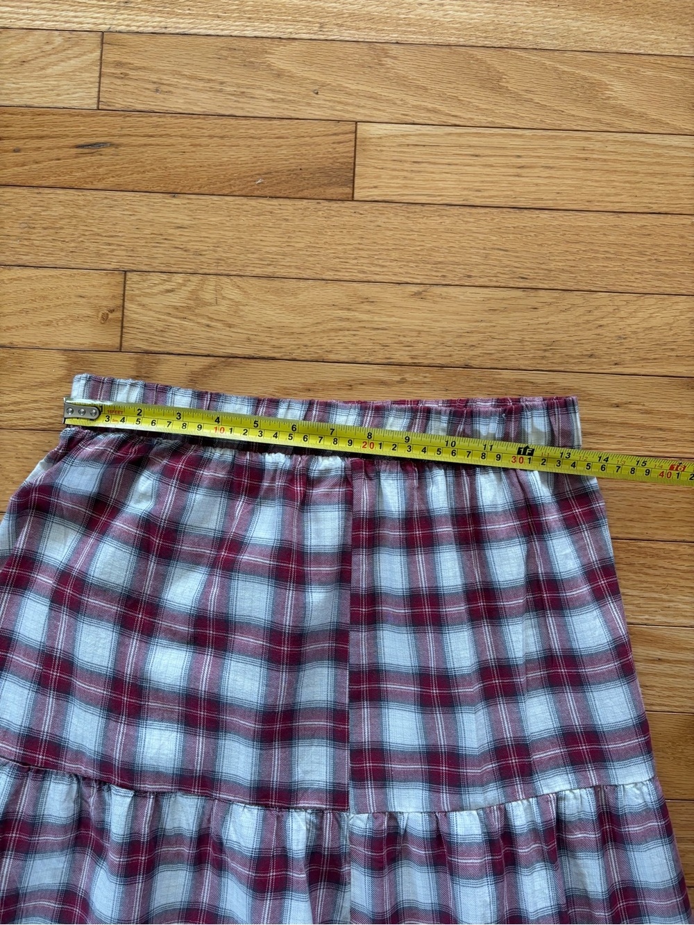 Plaid Tiered Maxi Skirt in Red and Cream - Picture 2 of 7